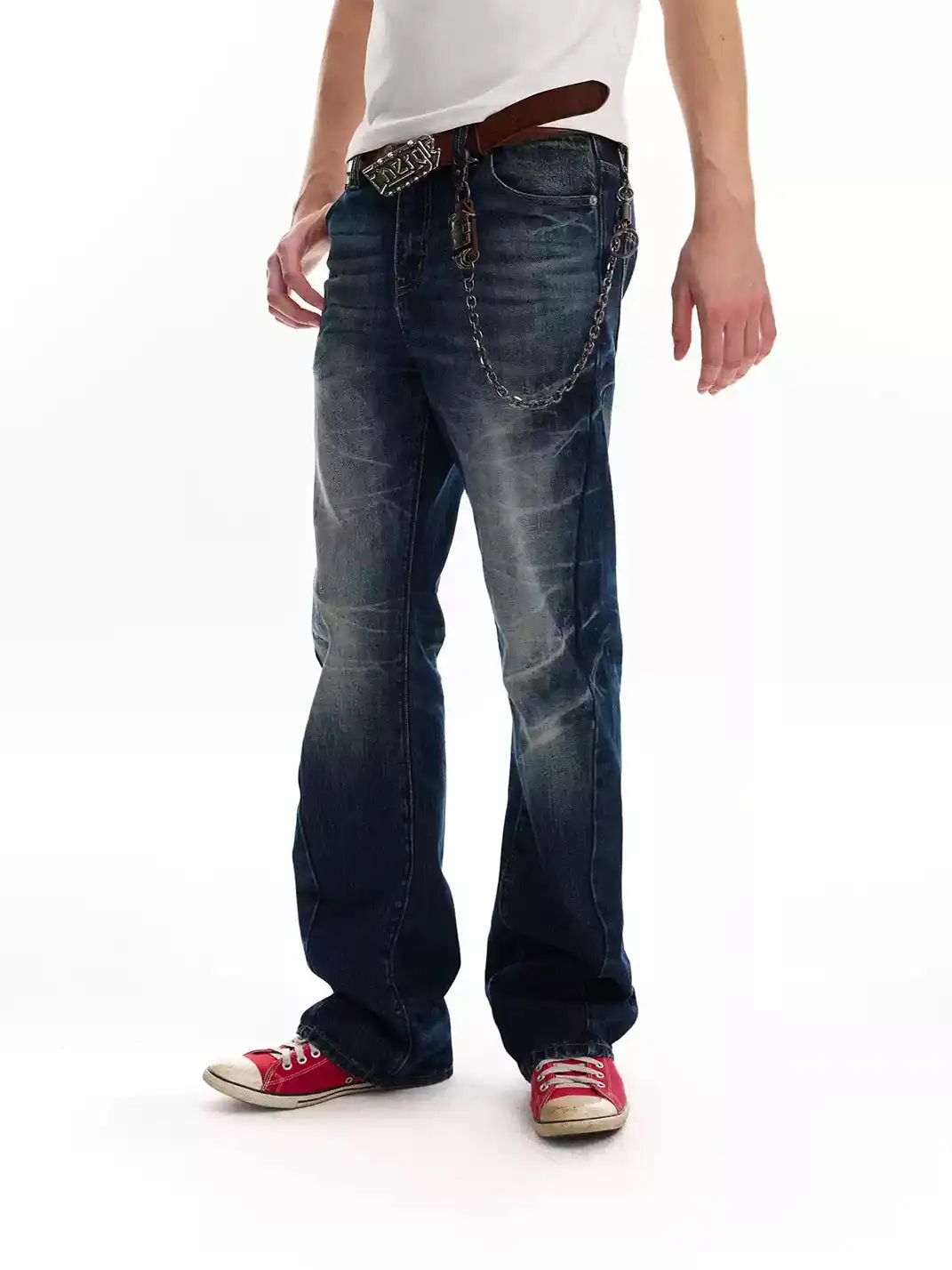 noEmosen | Cracked Wash 3D Whisker Denim Pants