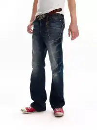 noEmosen | Cracked Wash 3D Whisker Denim Pants