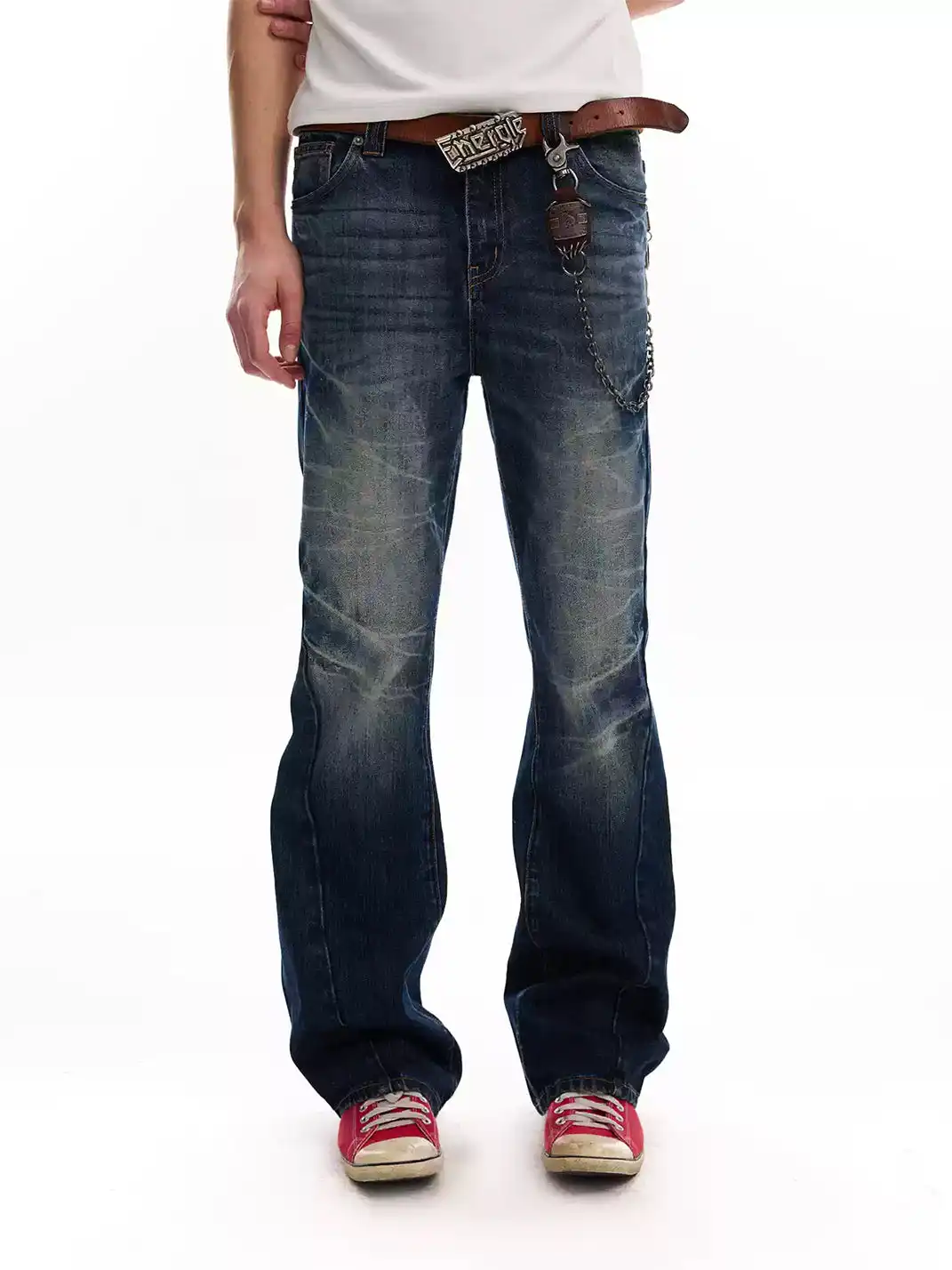 noEmosen | Cracked Wash 3D Whisker Denim Pants