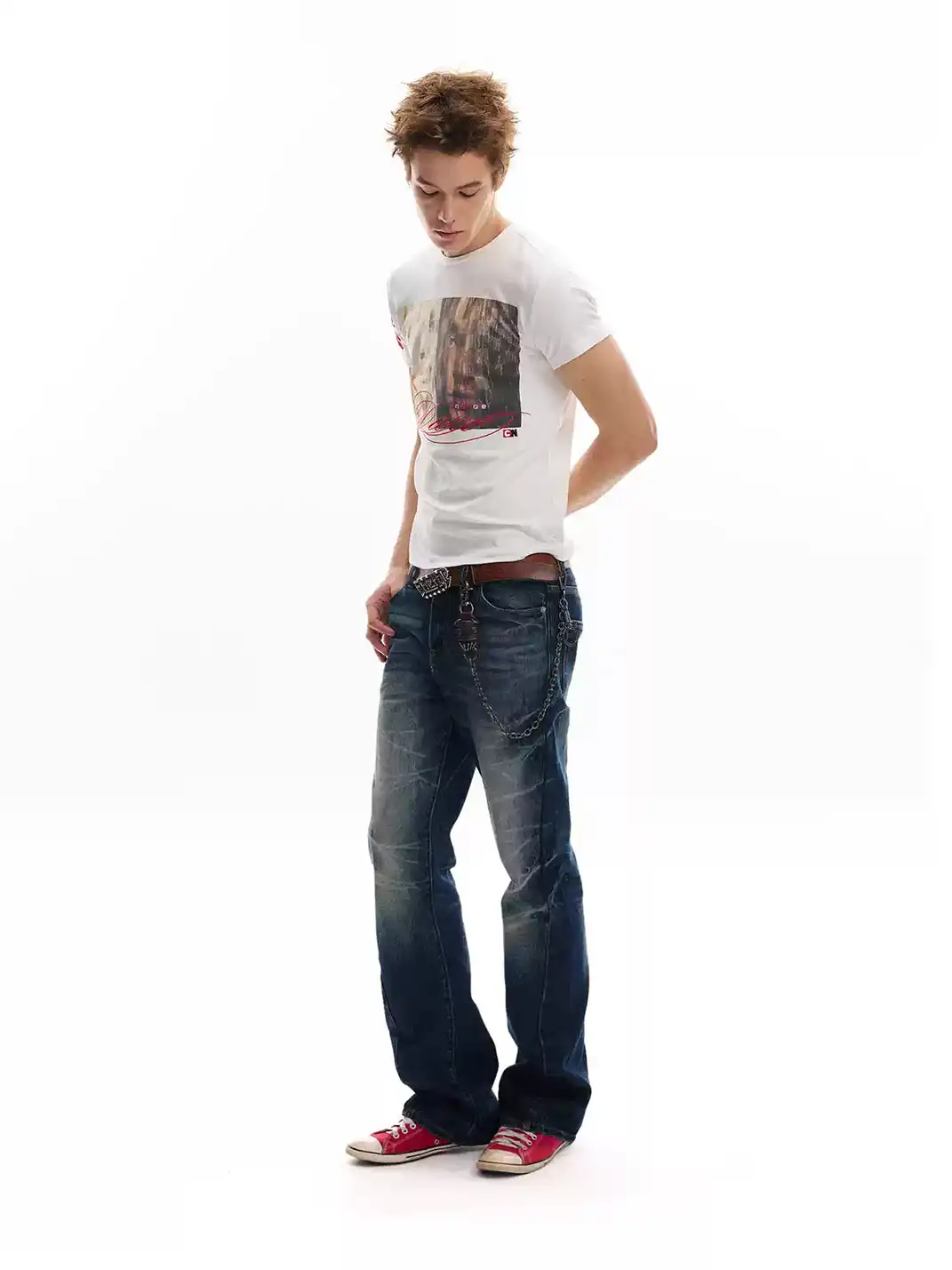 noEmosen | Cracked Wash 3D Whisker Denim Pants