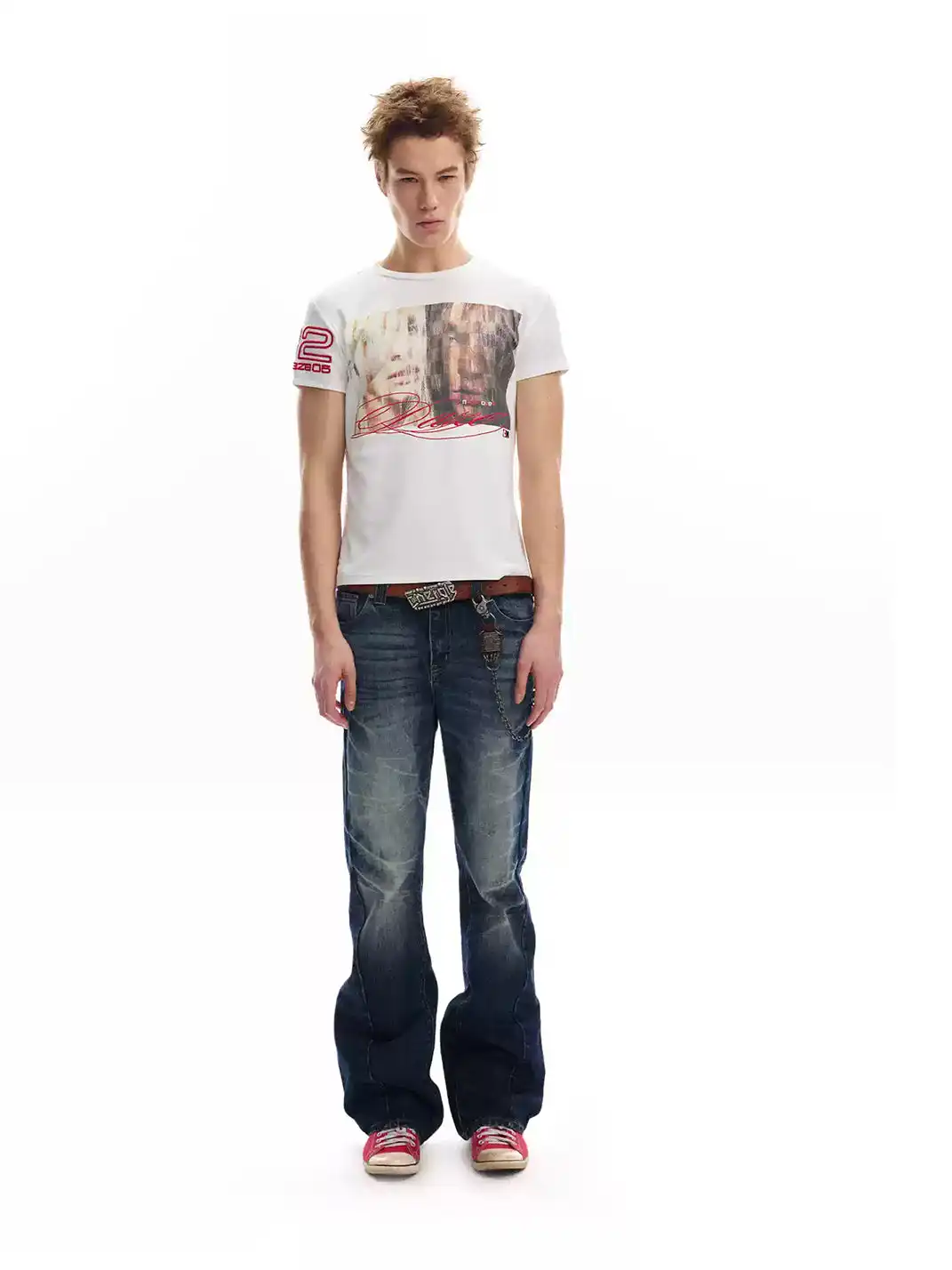 noEmosen | Cracked Wash 3D Whisker Denim Pants