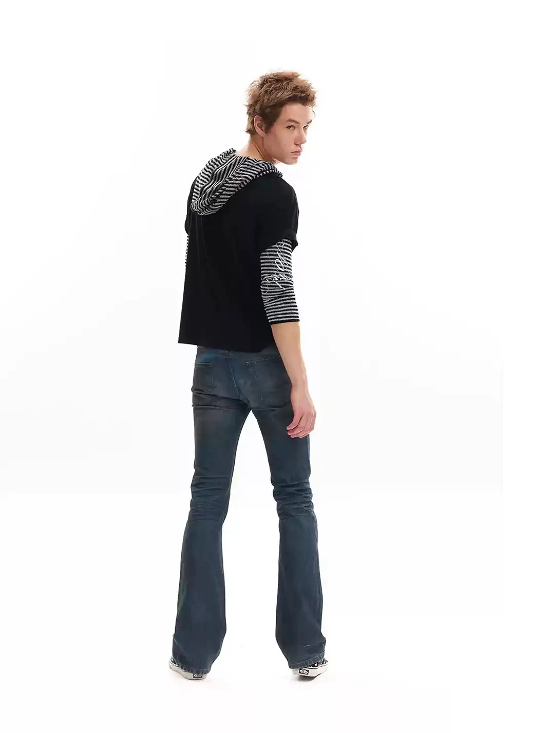 noEmosen | Dirty Wash Waxed Flared Jeans
