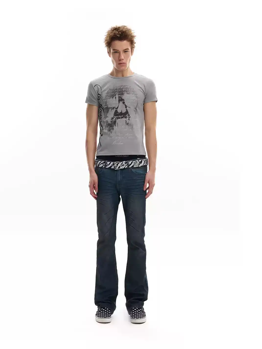 noEmosen | Dirty Wash Waxed Flared Jeans