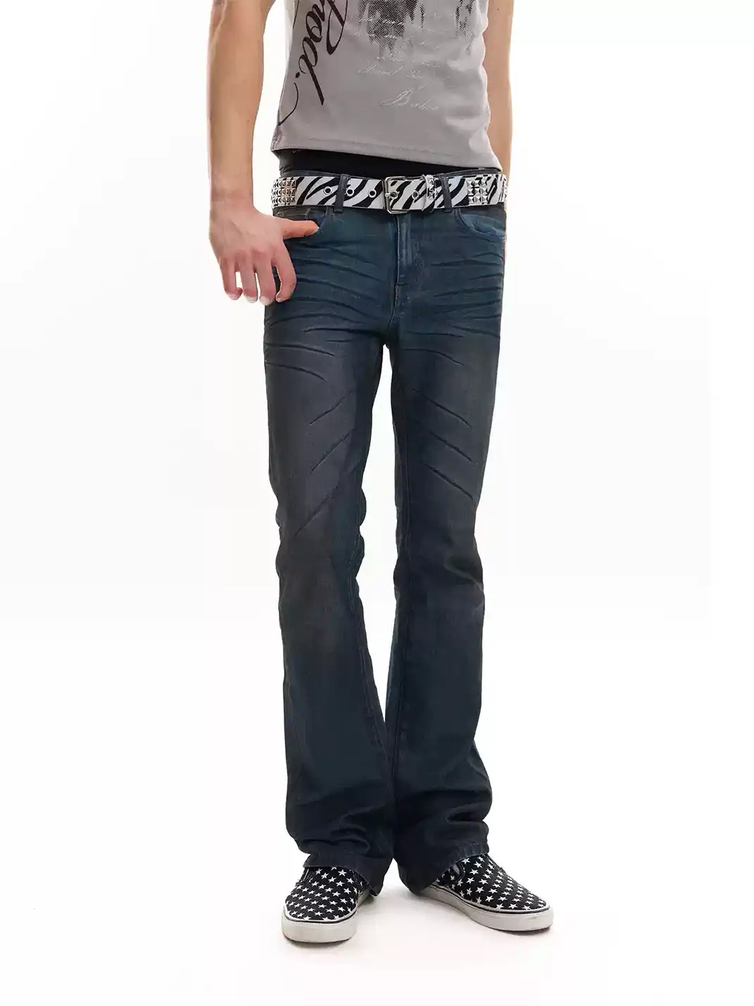 noEmosen | Dirty Wash Waxed Flared Jeans