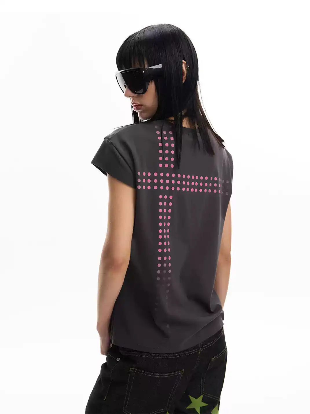 noEmosen | Polka Dot Print Safety Pin Flutter Sleeve T-Shirt