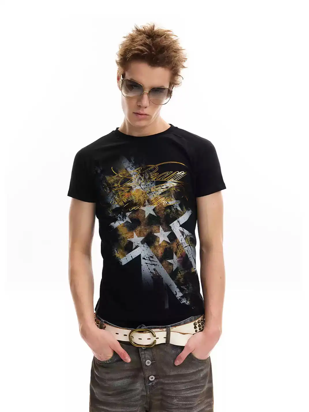 noEmosen | Leopard Print Union Jack Gold Foil T-Shirt