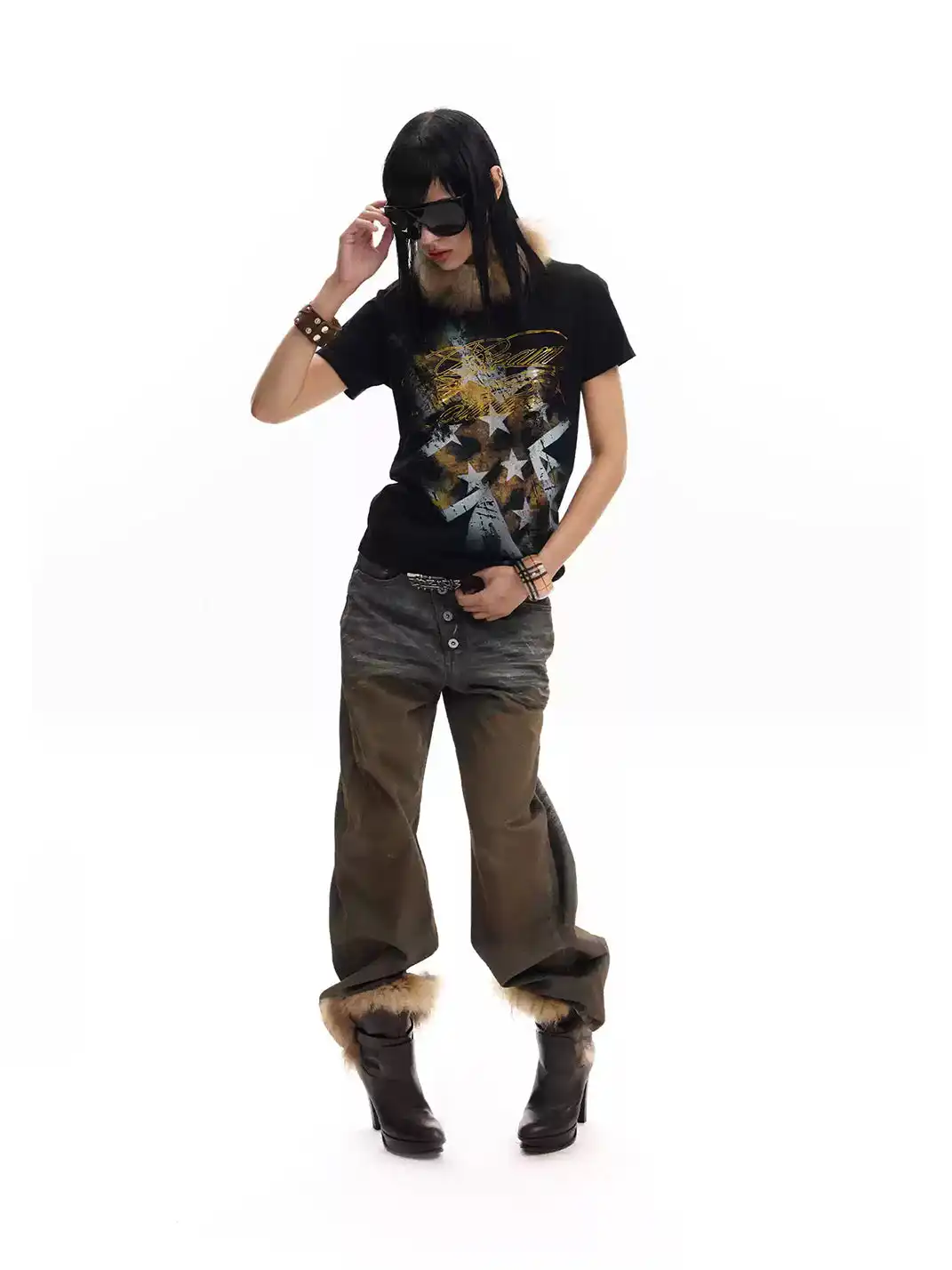 noEmosen | Leopard Print Union Jack Gold Foil T-Shirt