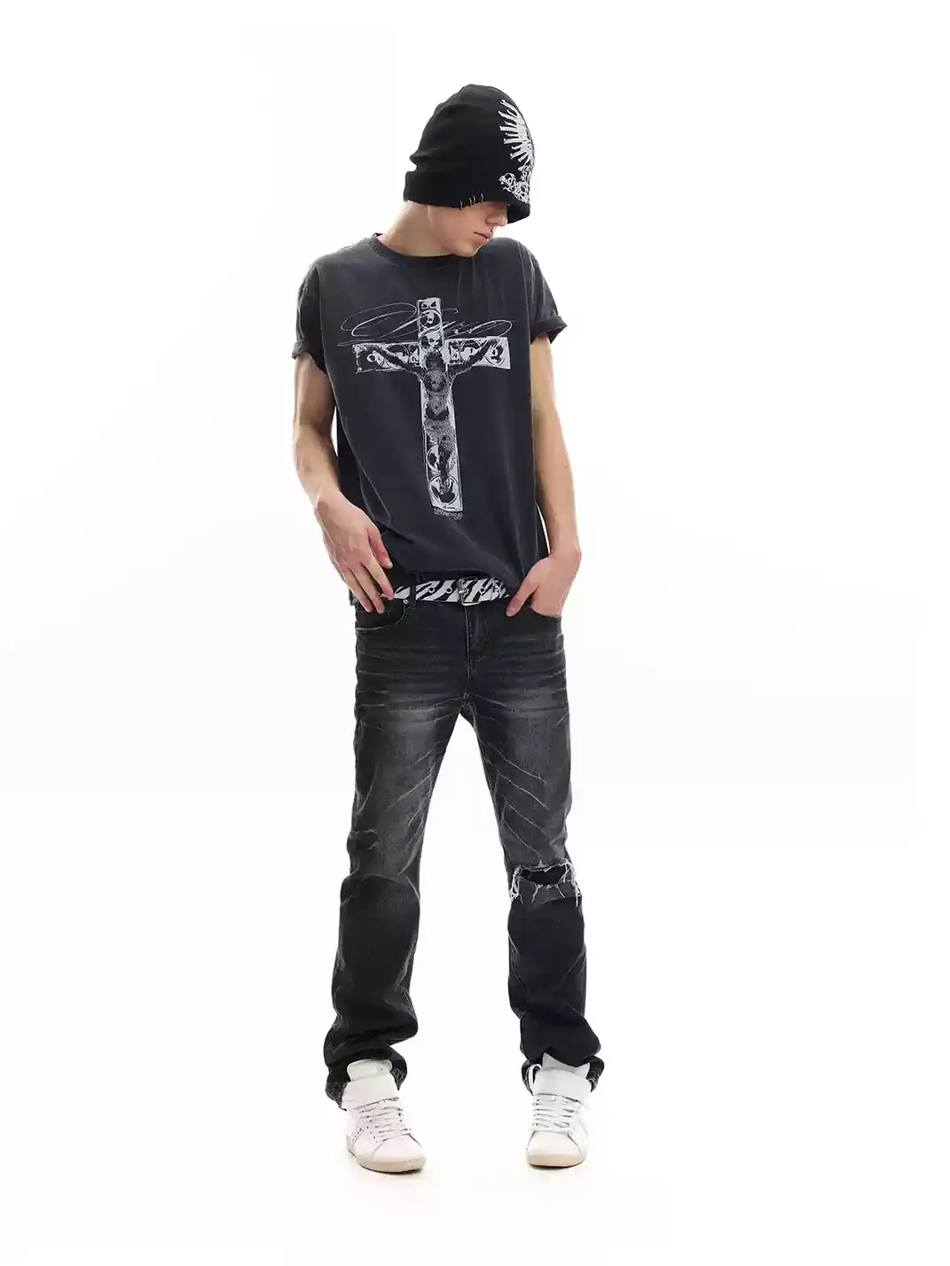 noEmosen | Cross Print Washed T-Shirt
