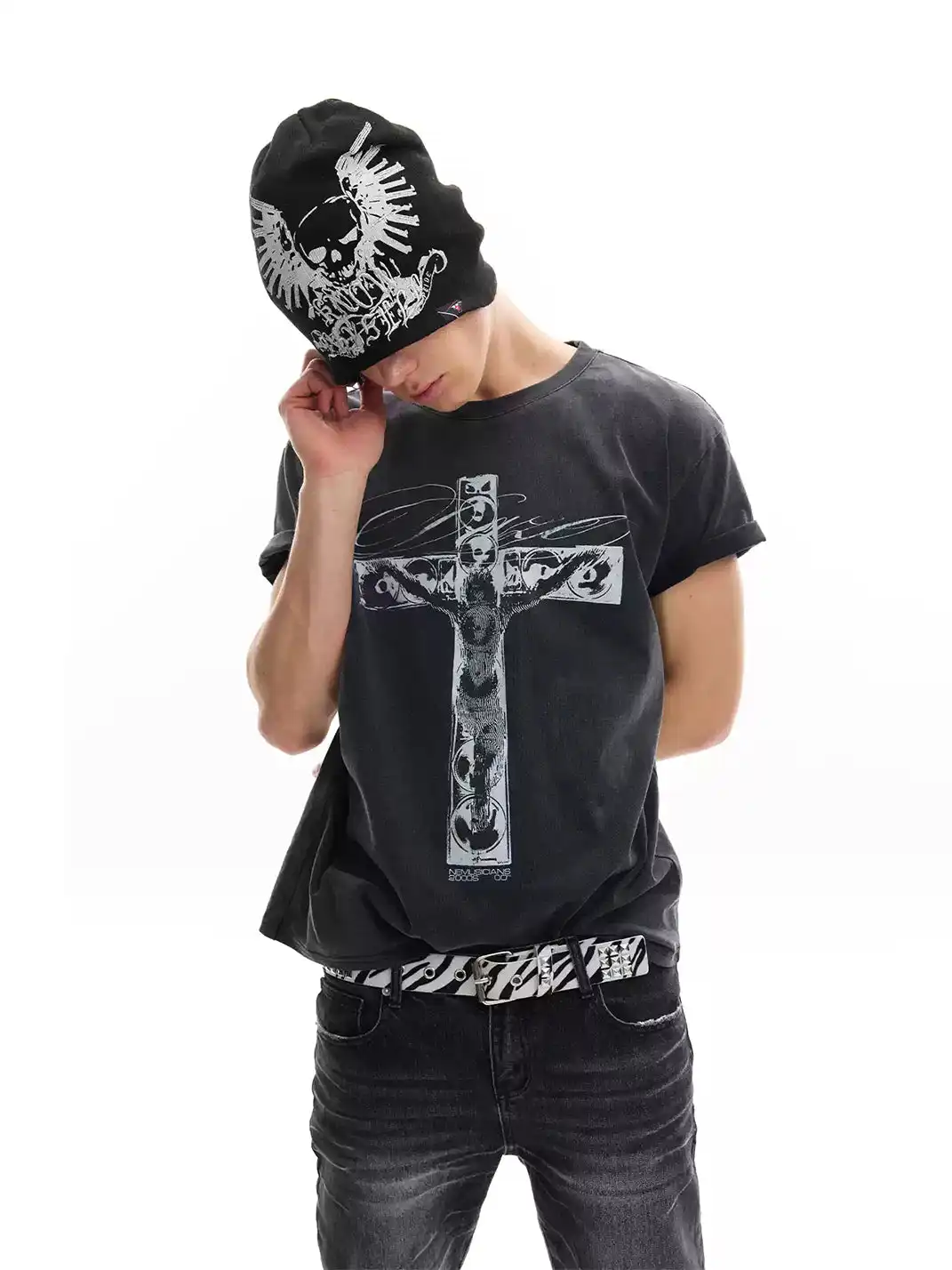 noEmosen | Cross Print Washed T-Shirt