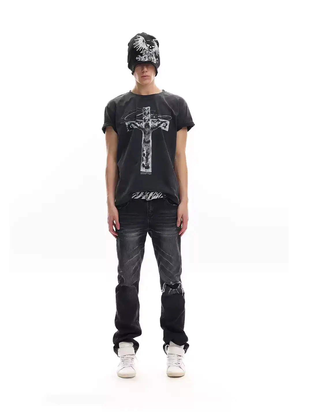 noEmosen | Cross Print Washed T-Shirt