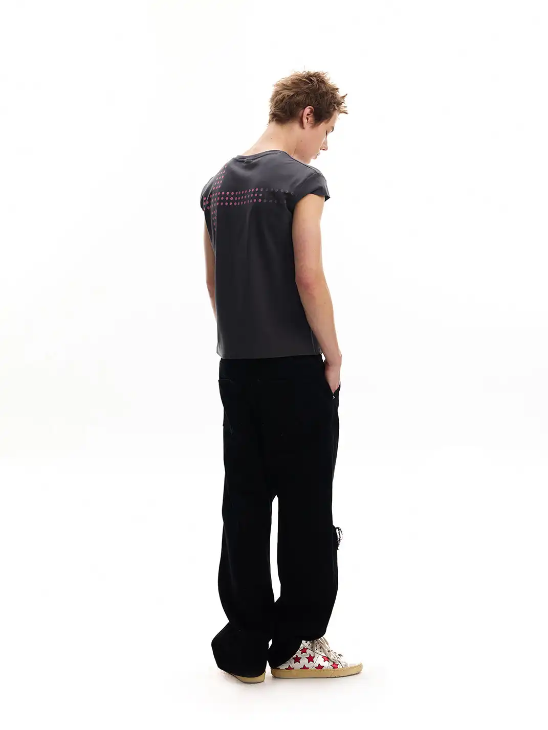 noEmosen | Double-Knee Distressed Patch Plaid Jeans