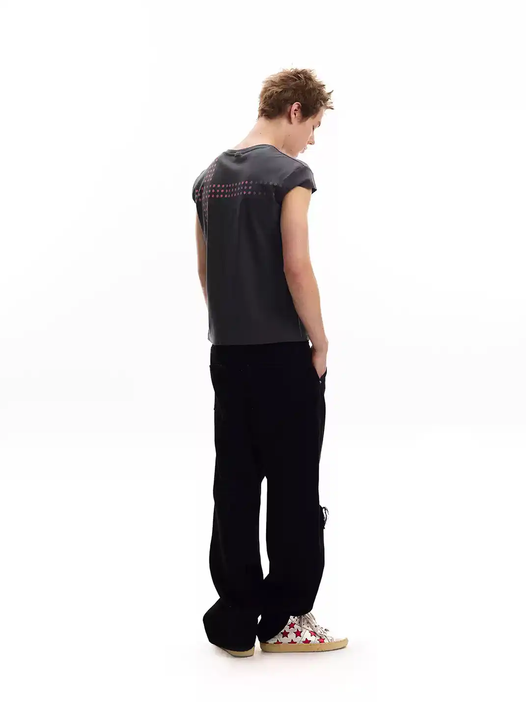 noEmosen | Double-Knee Distressed Patch Plaid Jeans