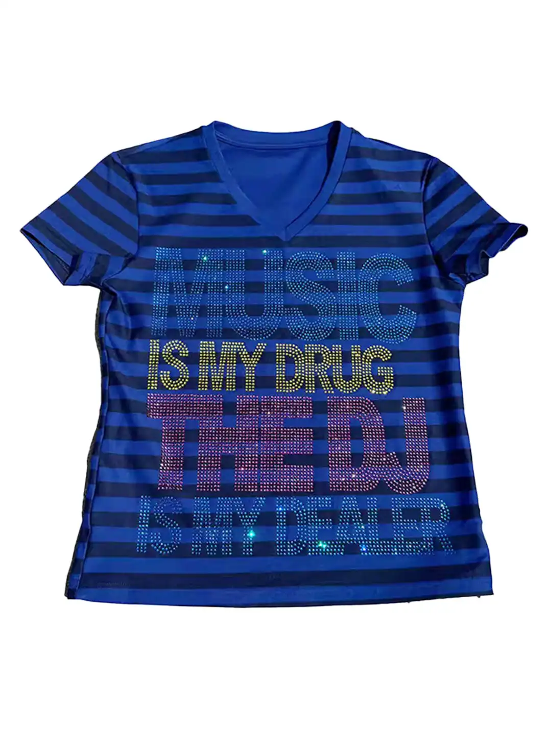 noEmosen | Bright Color Rhinestone Slogan Stripe T-Shirt