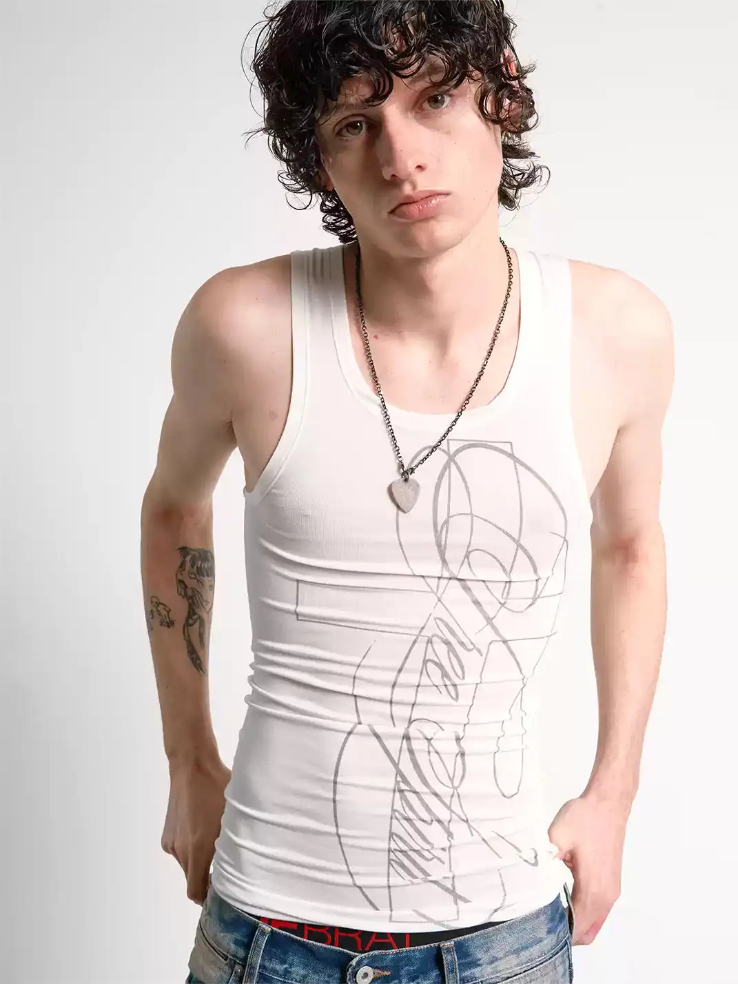 noEmosen | Cross Script Print Slim-Fit Tank Top