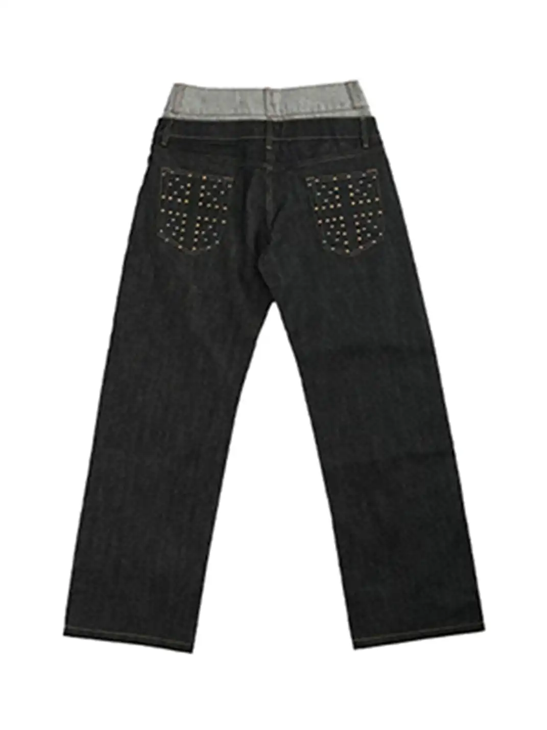 noEmosen | Double Waist Cuffed Rigid Denim Straight-Leg Jeans