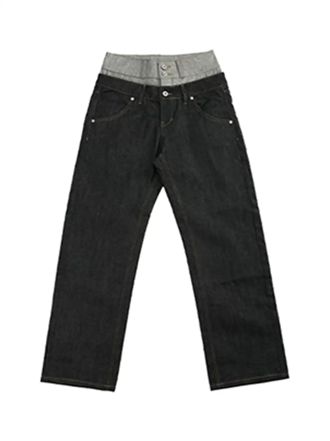 noEmosen | Double Waist Cuffed Rigid Denim Straight-Leg Jeans
