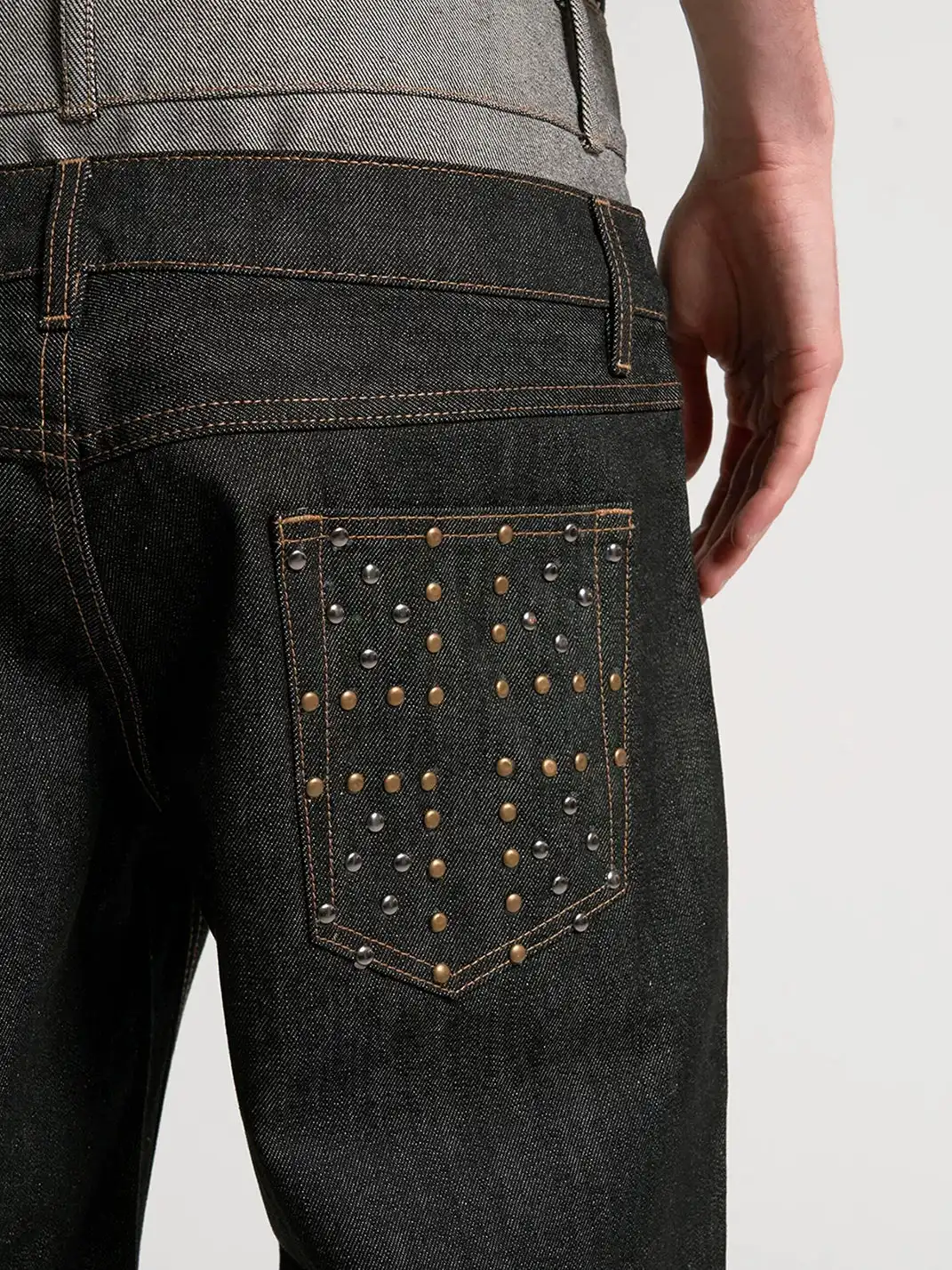 noEmosen | Double Waist Cuffed Rigid Denim Straight-Leg Jeans