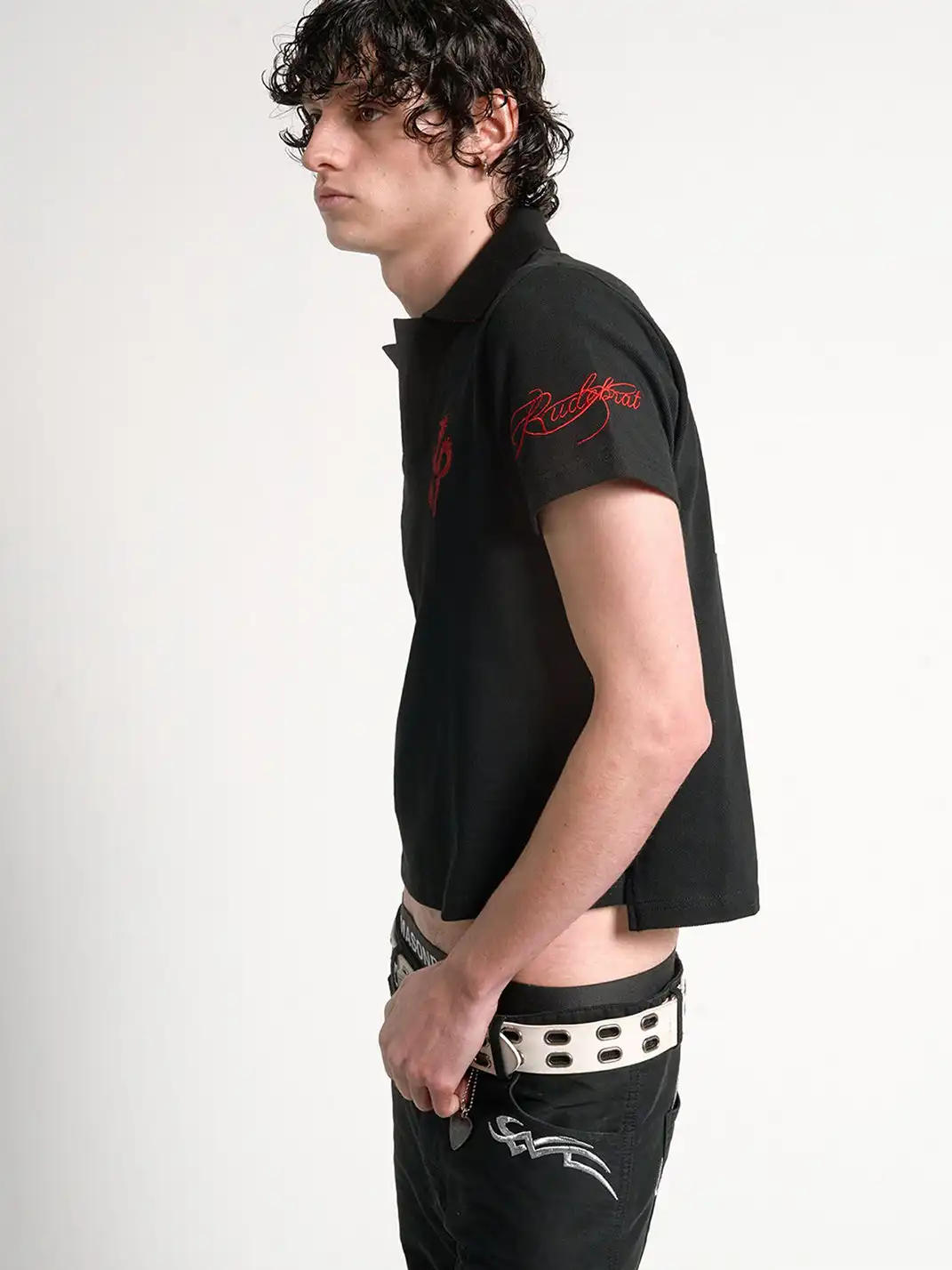noEmosen | Red Dragon Embroidery Patch Print Lapel T-Shirt