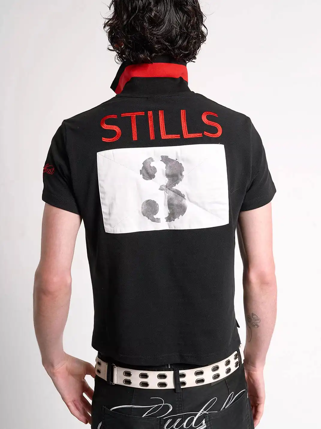 noEmosen | Red Dragon Embroidery Patch Print Lapel T-Shirt