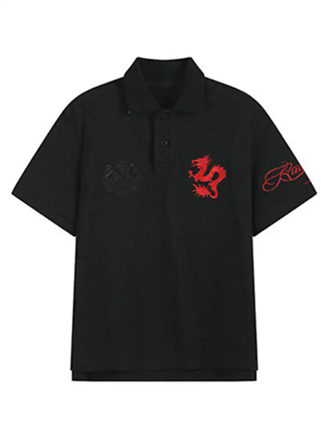 noEmosen | Red Dragon Embroidery Patch Print Lapel T-Shirt