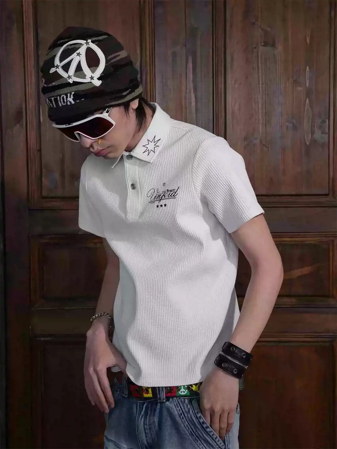Vinkid | Starburst Waffle Knit Polo Neck T-Shirt