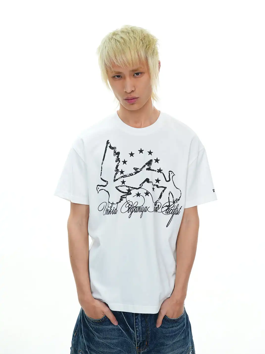 Vinkid | Star Emblem and Dove of Peace Short Sleeve T-Shirt