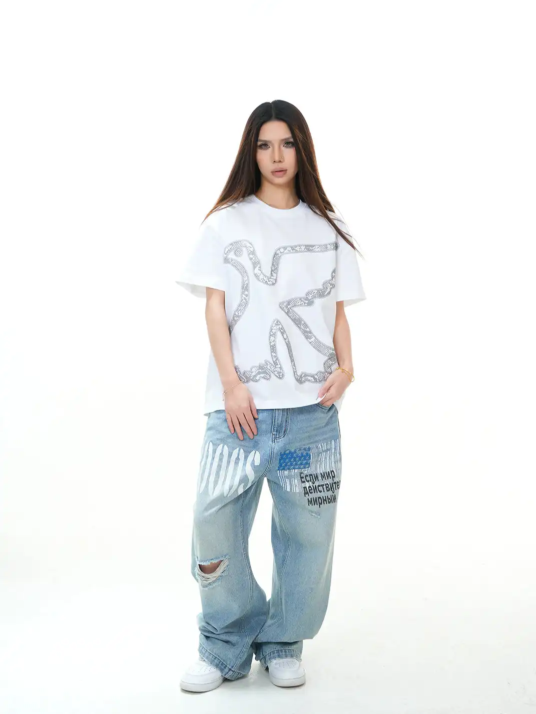Vinkid | Tiered Snake Print & Dove Graphic T-Shirt