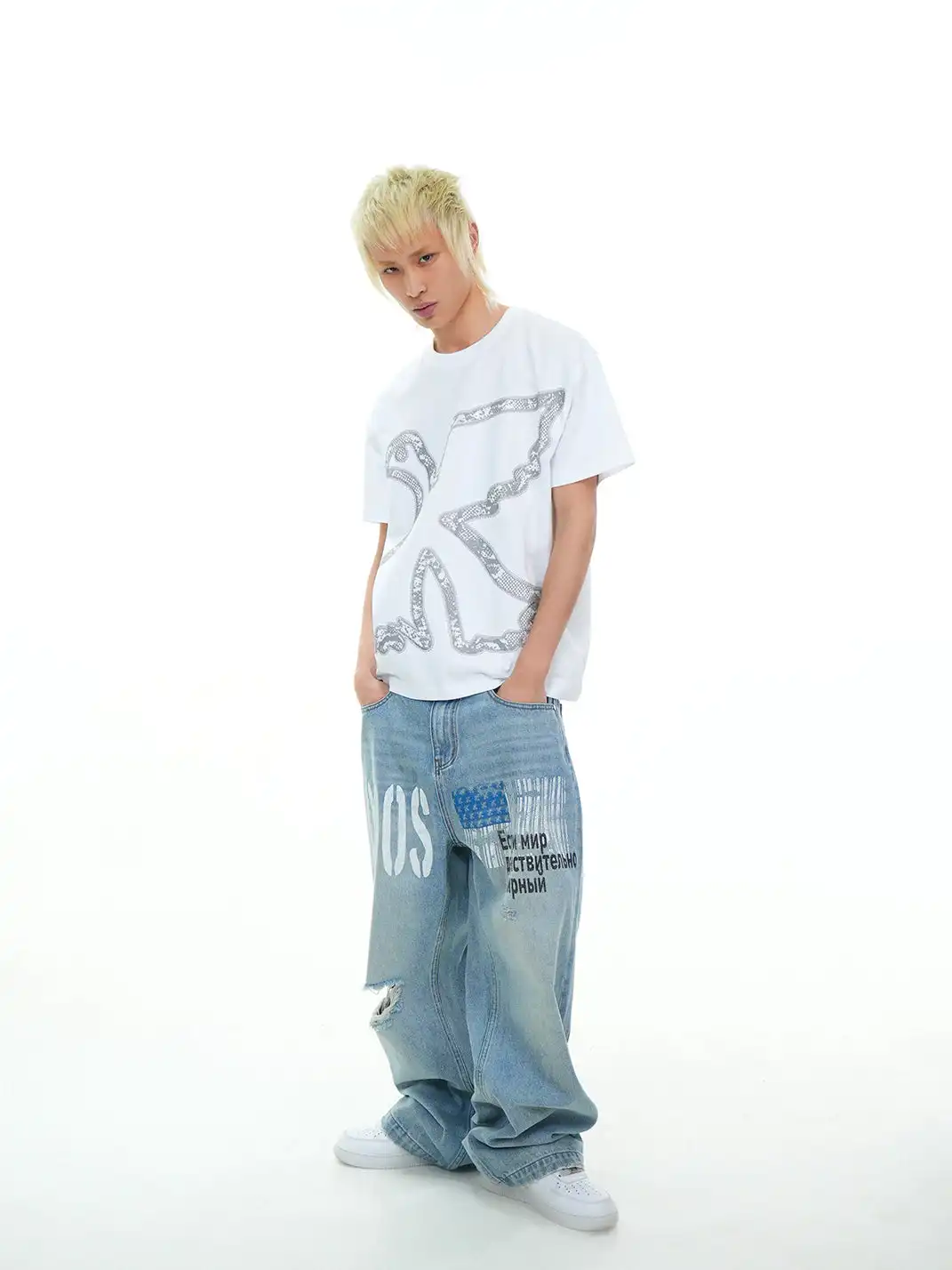 Vinkid | Tiered Snake Print & Dove Graphic T-Shirt