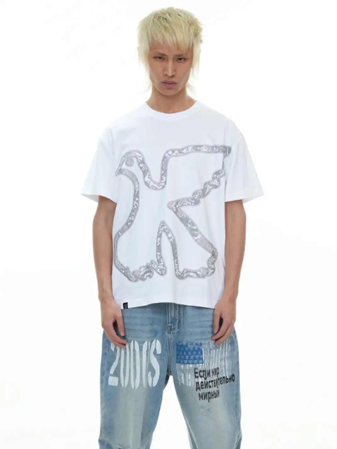 Vinkid | Tiered Snake Print & Dove Graphic T-Shirt