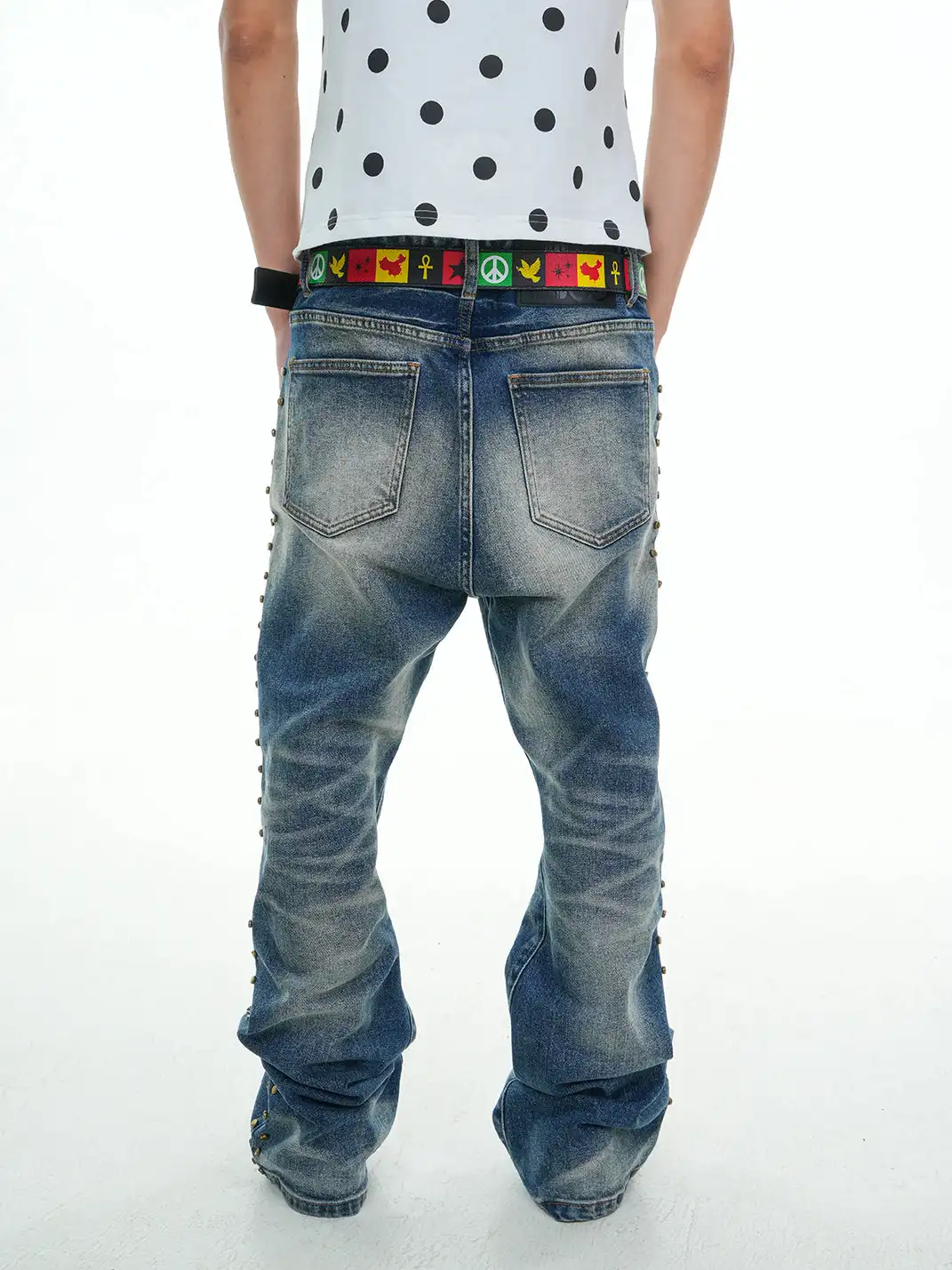 Vinkid | Side Rivet Deconstructed Washed Jeans