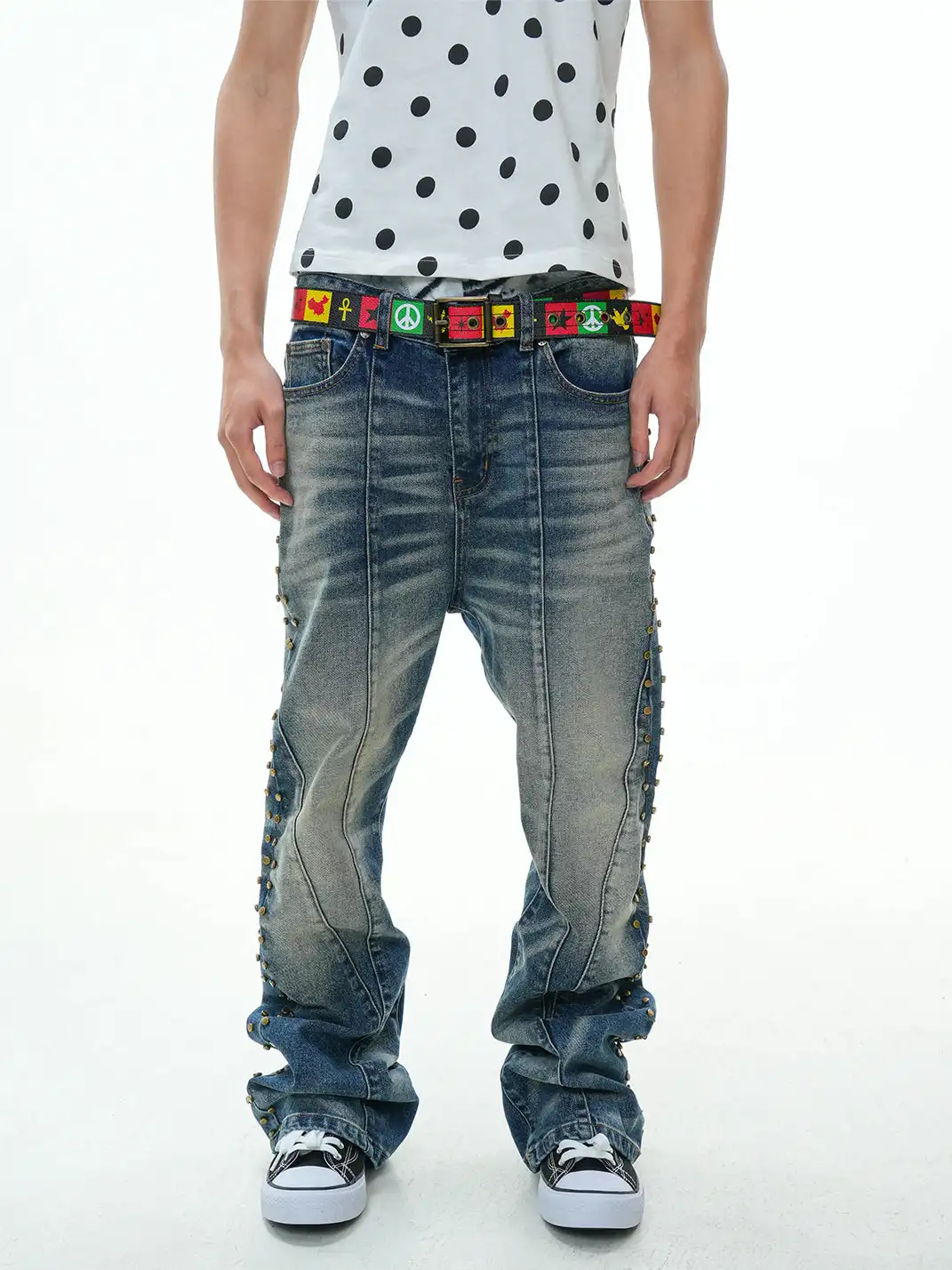 Vinkid | Side Rivet Deconstructed Washed Jeans