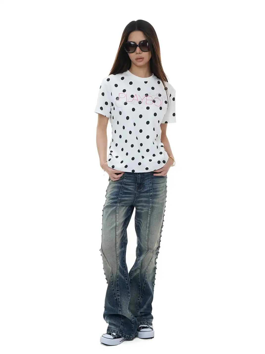 Vinkid | Side Rivet Deconstructed Washed Jeans