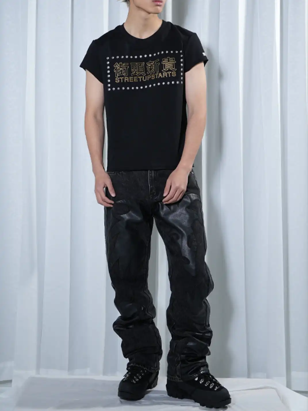 Vinkid | Leather Spliced Jeans