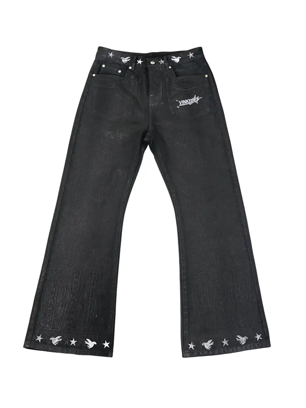 Vinkid | Cracked Black Wax-Coated Jeans