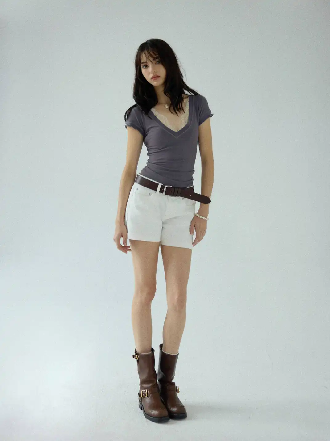 FOT | Cuffed Slim Deep V T-Shirt