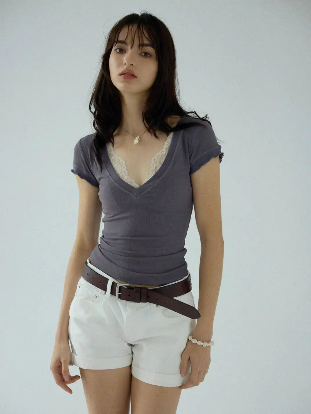 FOT | Cuffed Slim Deep V T-Shirt