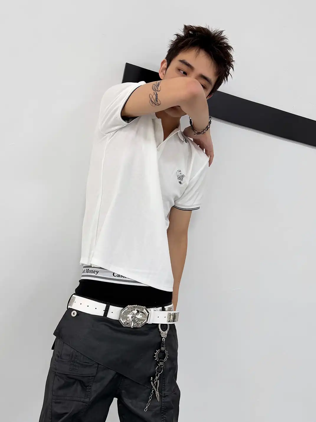 GOJOYJINNI | Asymmetric Placket Waxed Coated Jeans