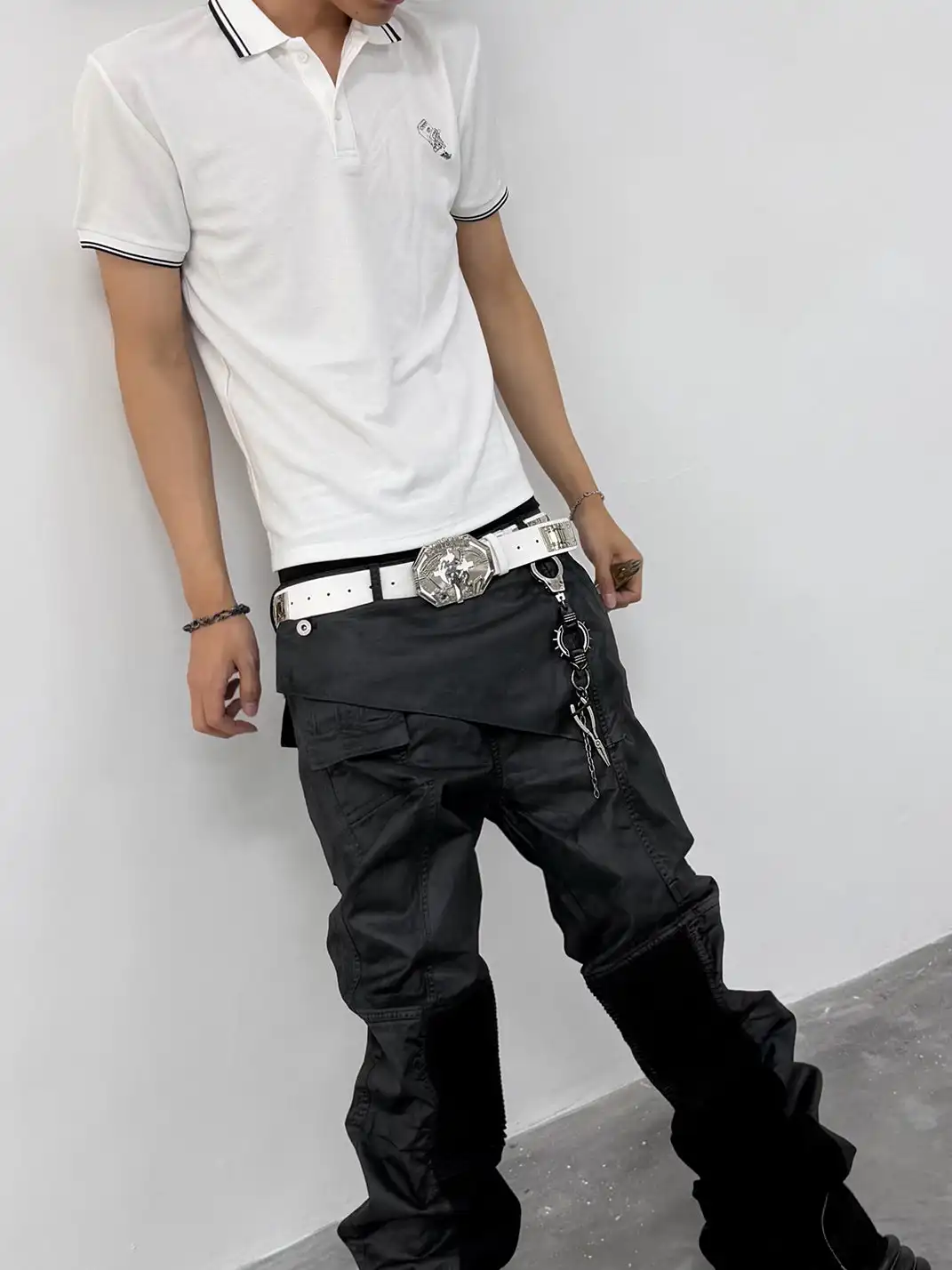 GOJOYJINNI | Asymmetric Placket Waxed Coated Jeans
