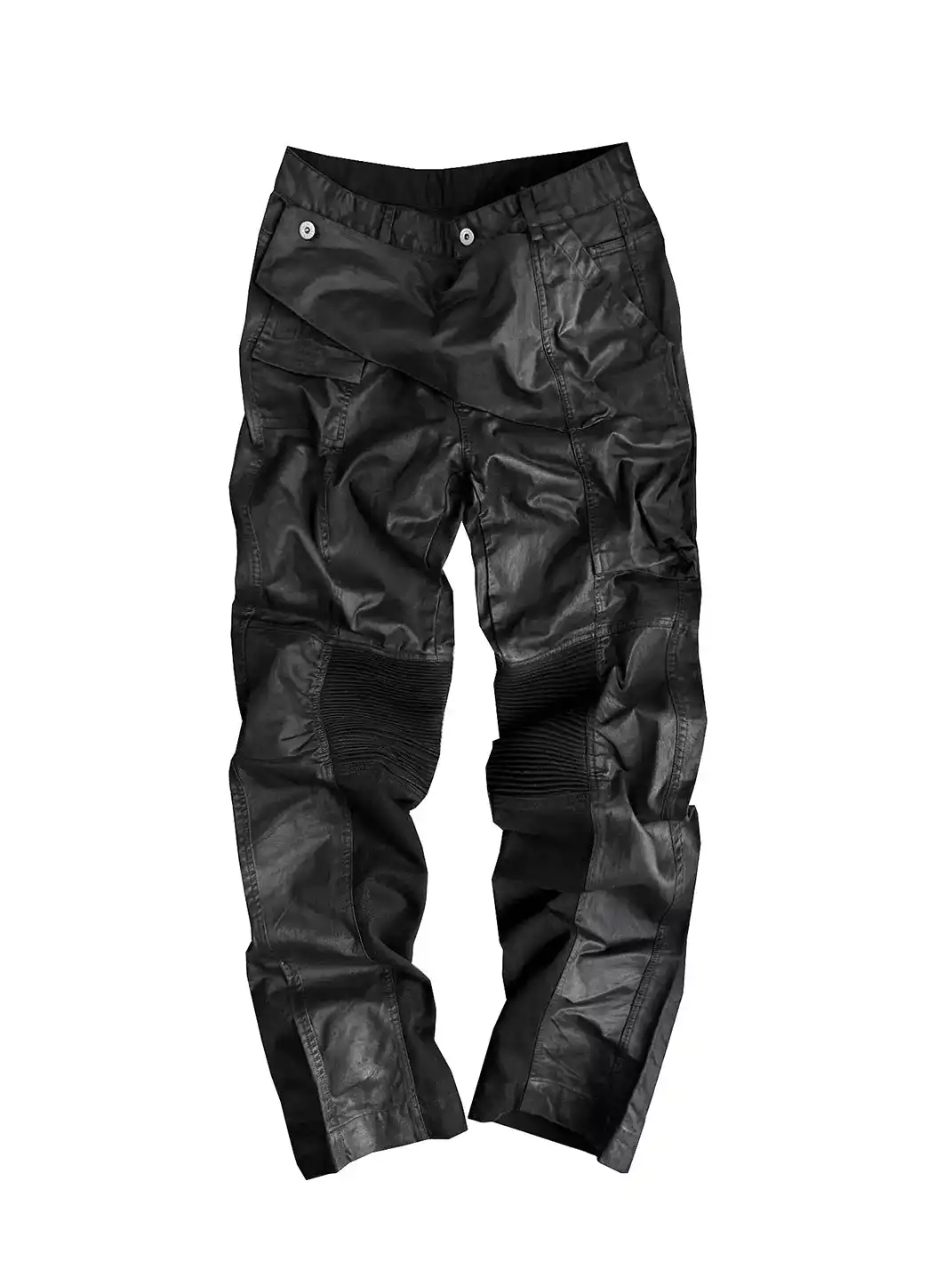 GOJOYJINNI | Asymmetric Placket Waxed Coated Jeans