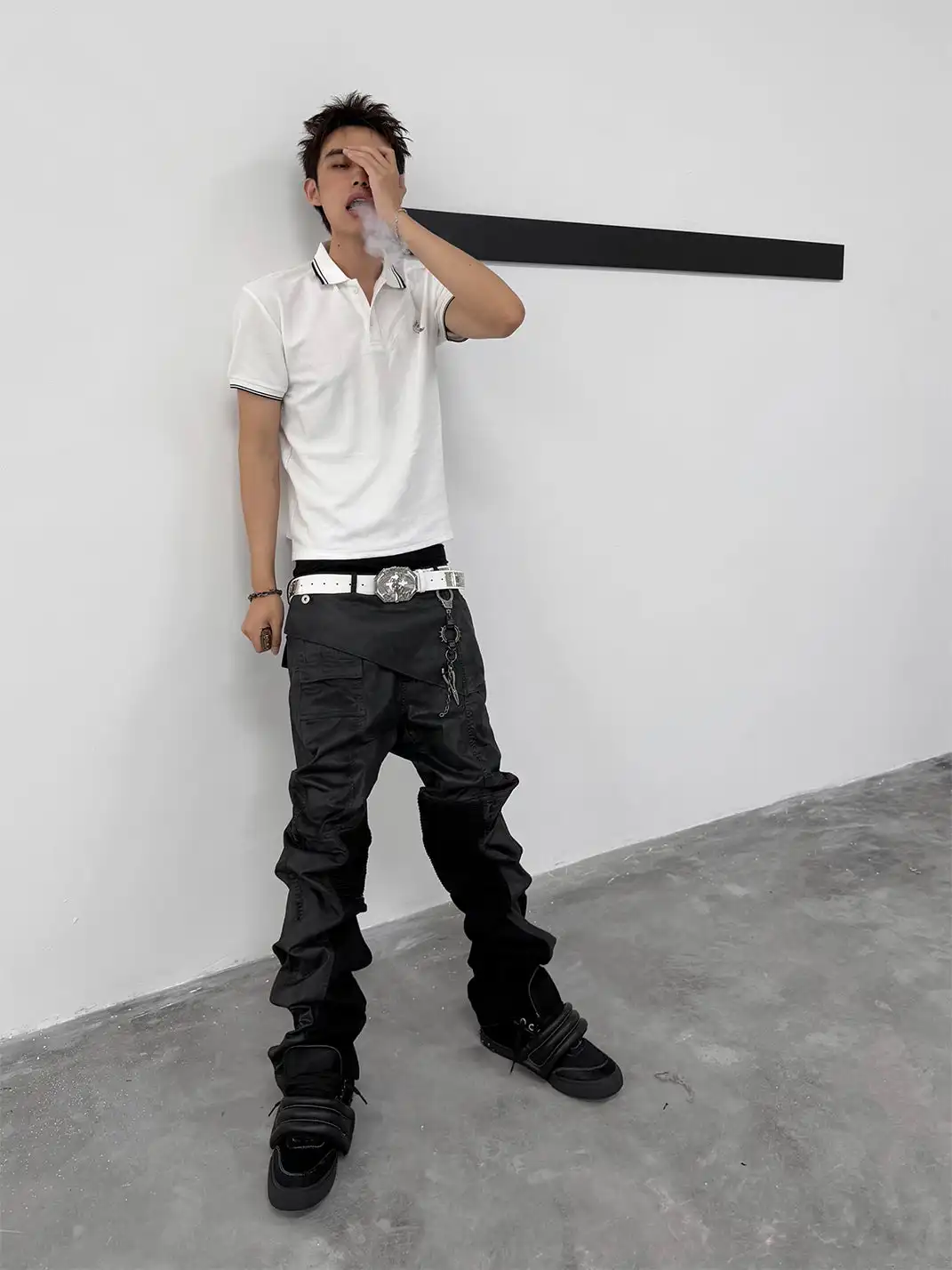 GOJOYJINNI | Asymmetric Placket Waxed Coated Jeans