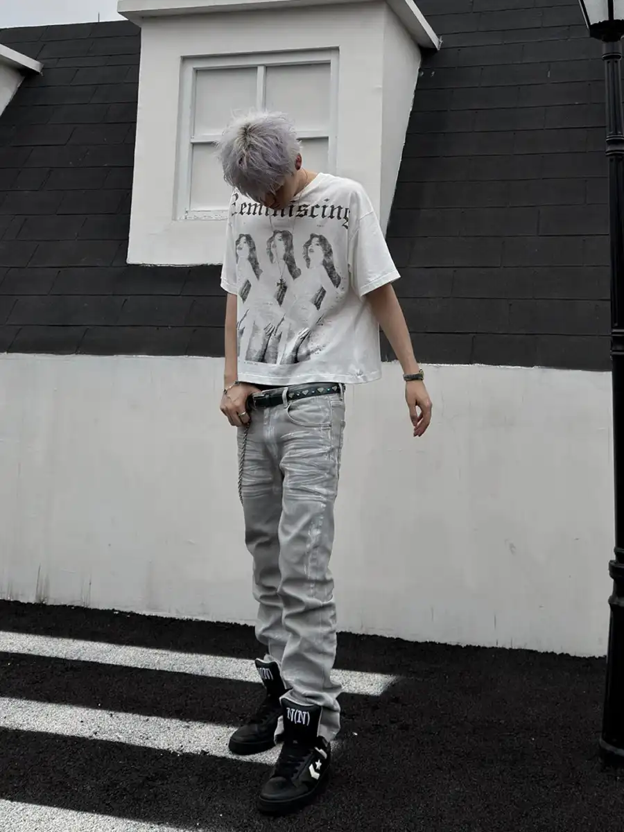 GOJOYJINNI | Milky Resin Waxed 3D Whisker Jeans - 3