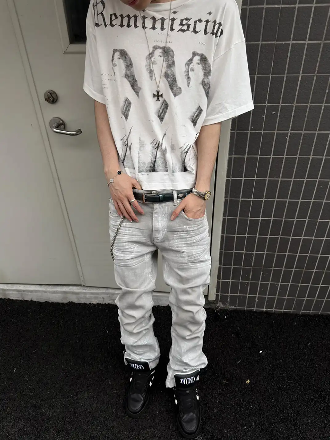 GOJOYJINNI | Milky Resin Waxed 3D Whisker Jeans