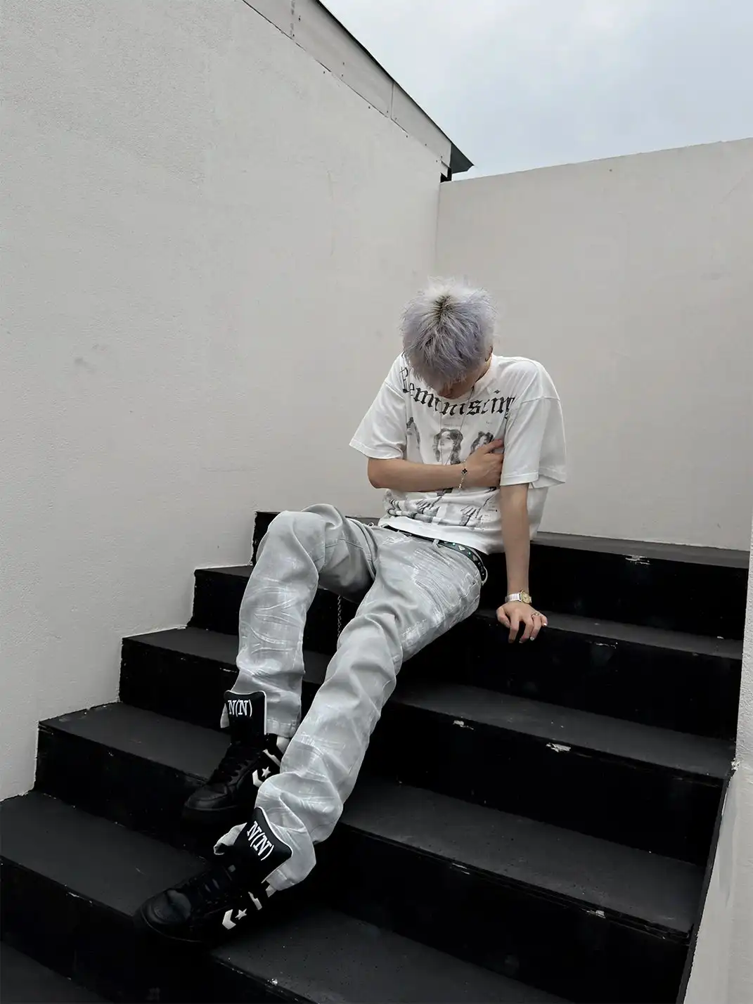 GOJOYJINNI | Milky Resin Waxed 3D Whisker Jeans
