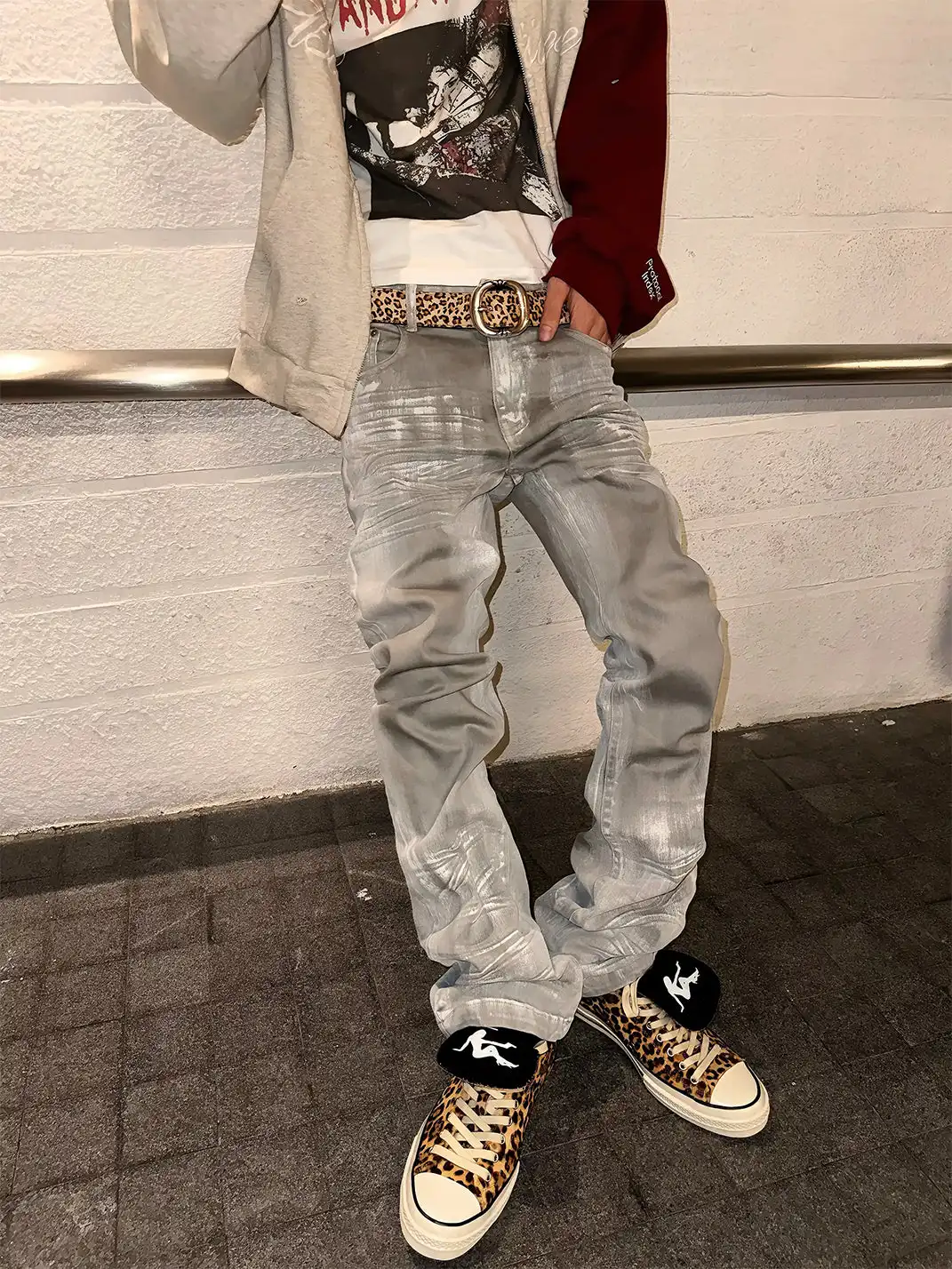 GOJOYJINNI | Milky Resin Waxed 3D Whisker Jeans