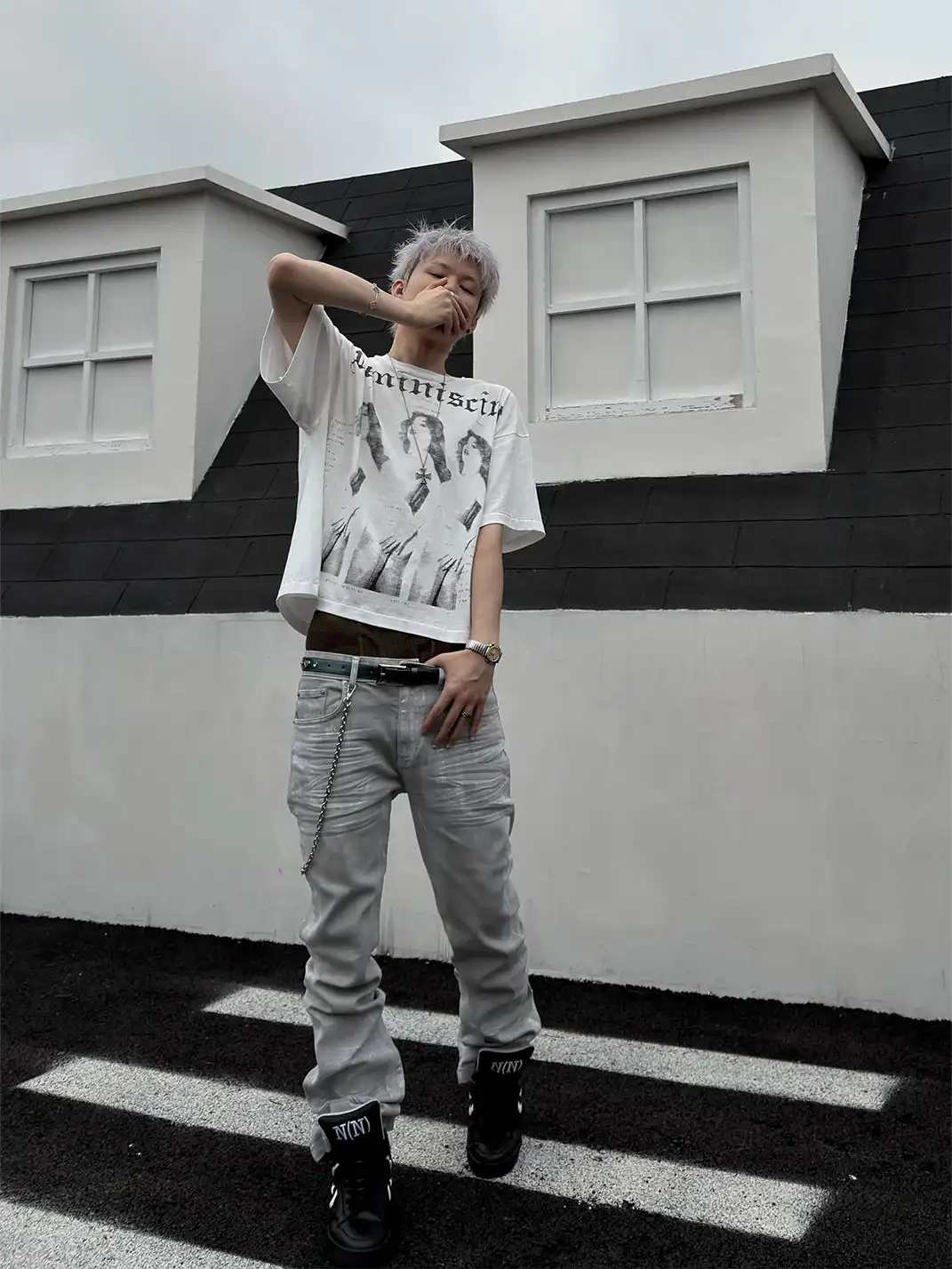 GOJOYJINNI | Milky Resin Waxed 3D Whisker Jeans