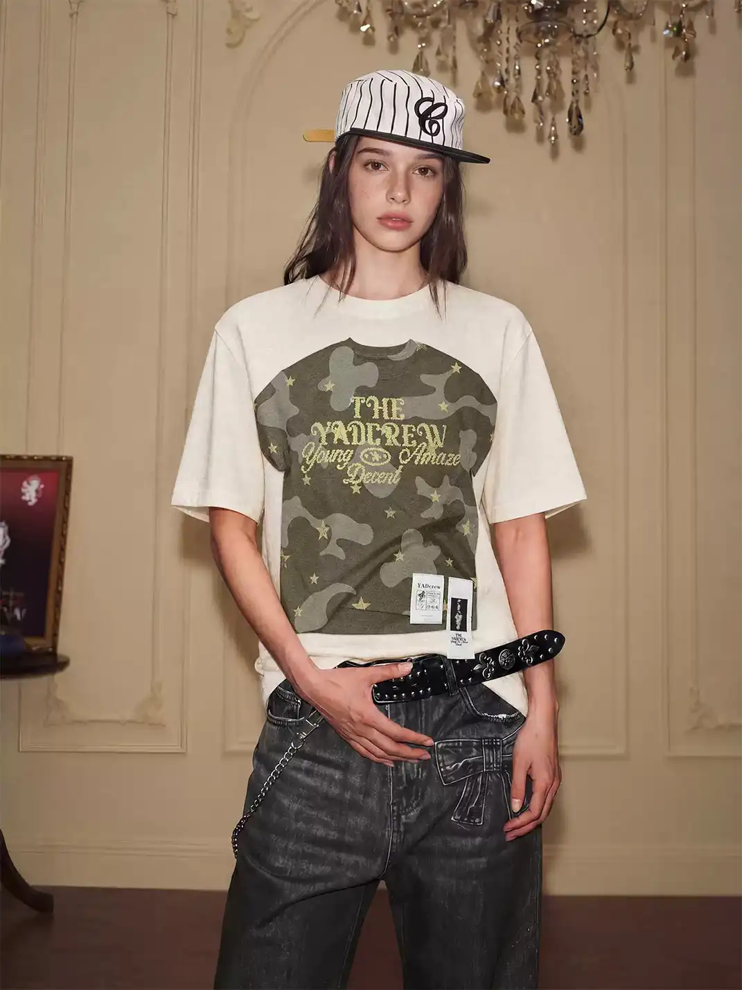 YADcrew | Camouflage Star Print Layered T-Shirt
