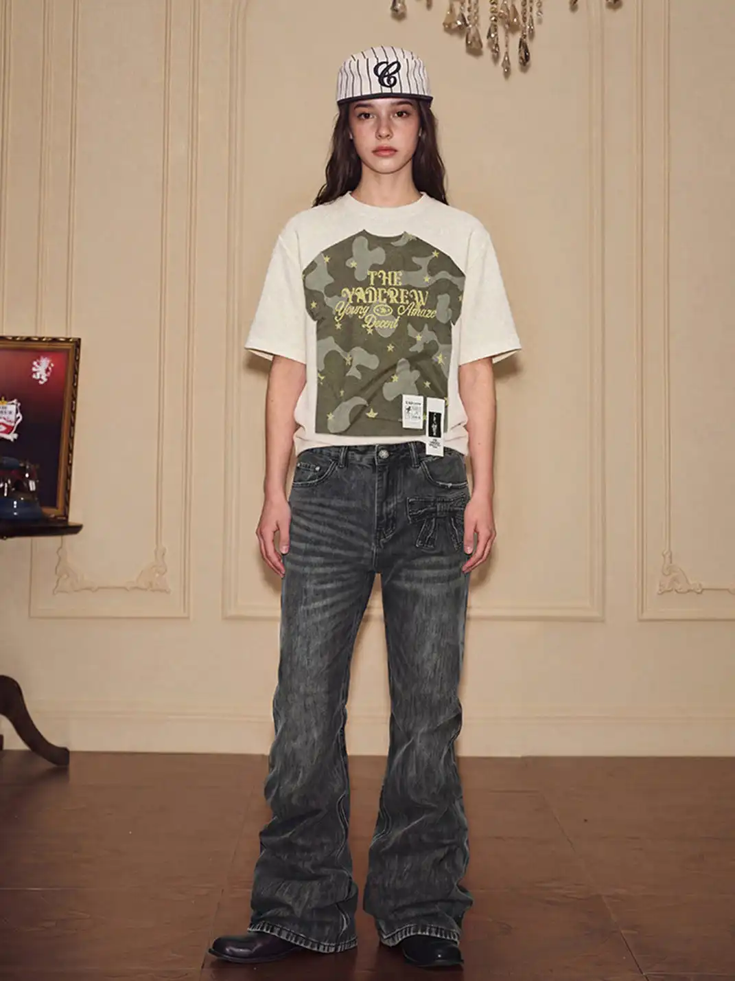 YADcrew | Camouflage Star Print Layered T-Shirt