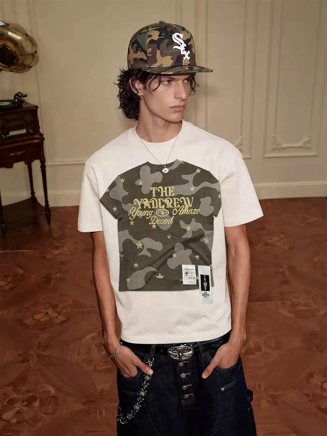 YADcrew | Camouflage Star Print Layered T-Shirt