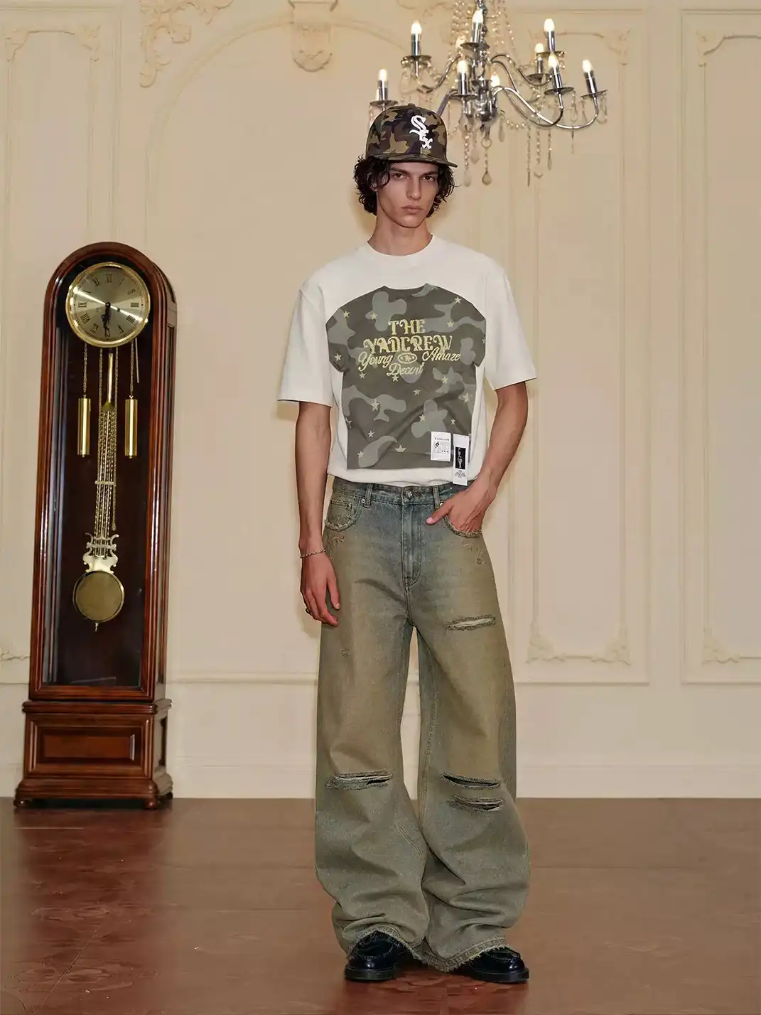 YADcrew | Camouflage Star Print Layered T-Shirt