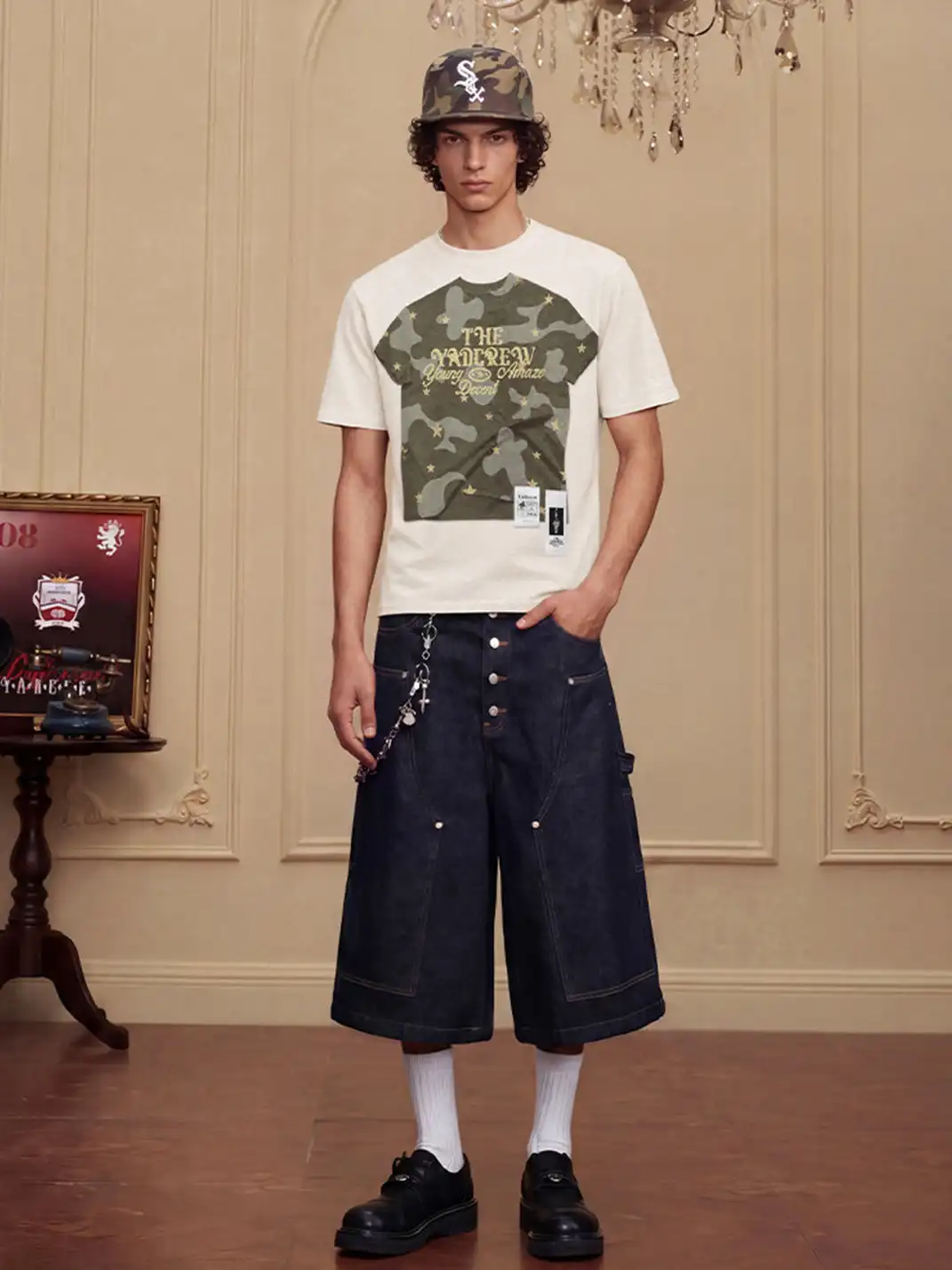 YADcrew | Camouflage Star Print Layered T-Shirt